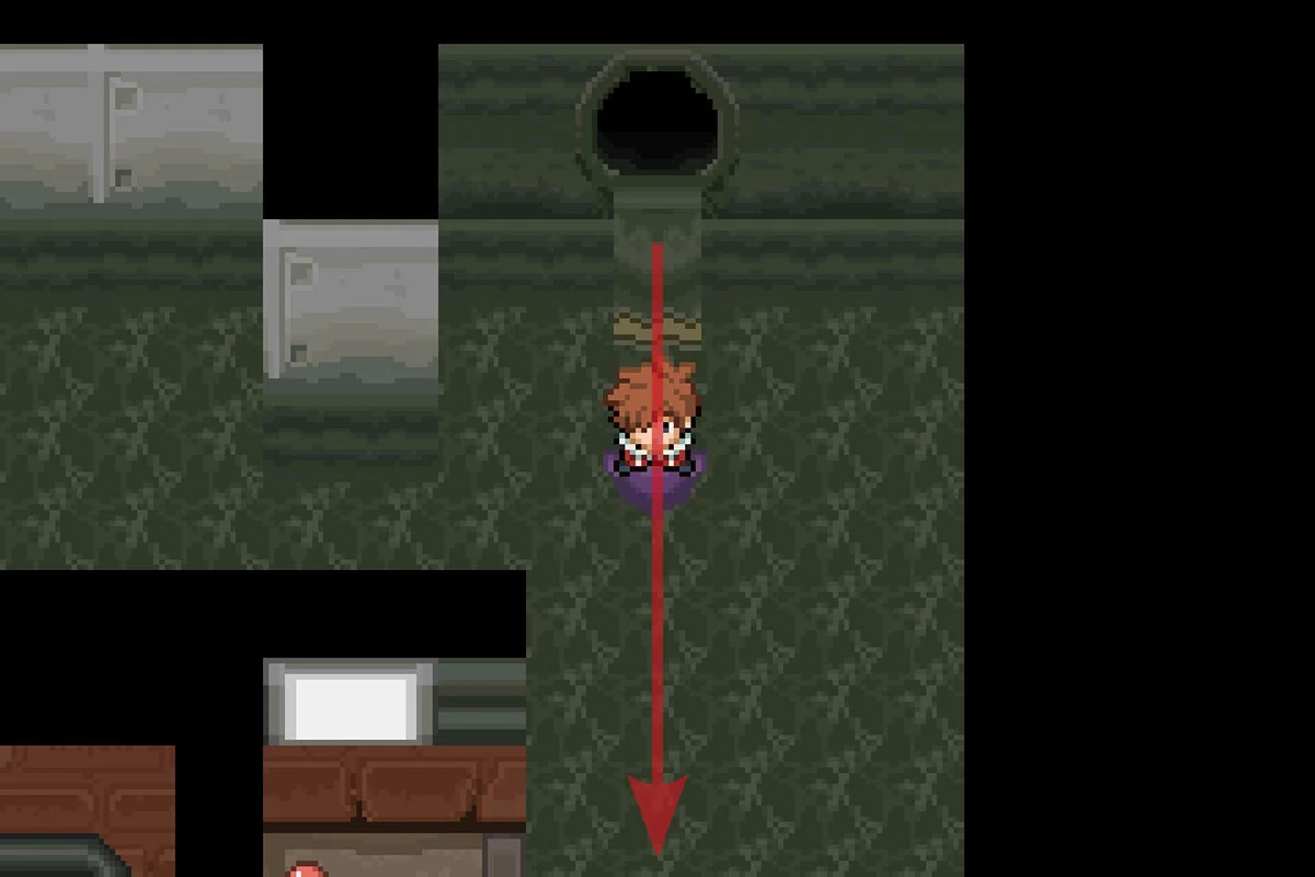 Exiting the pipe and using Waterfall to go South. / Pokémon Unbound