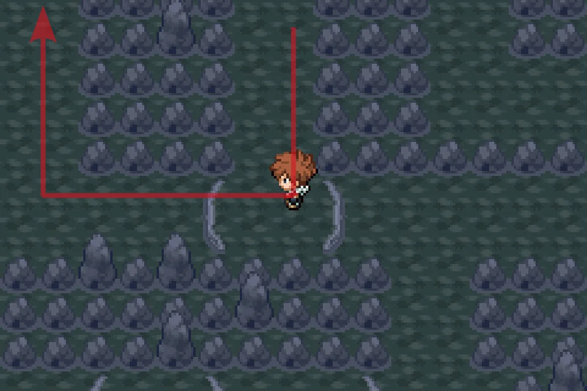 Jumping off the West ledge and following the path North. / Pokémon Unbound