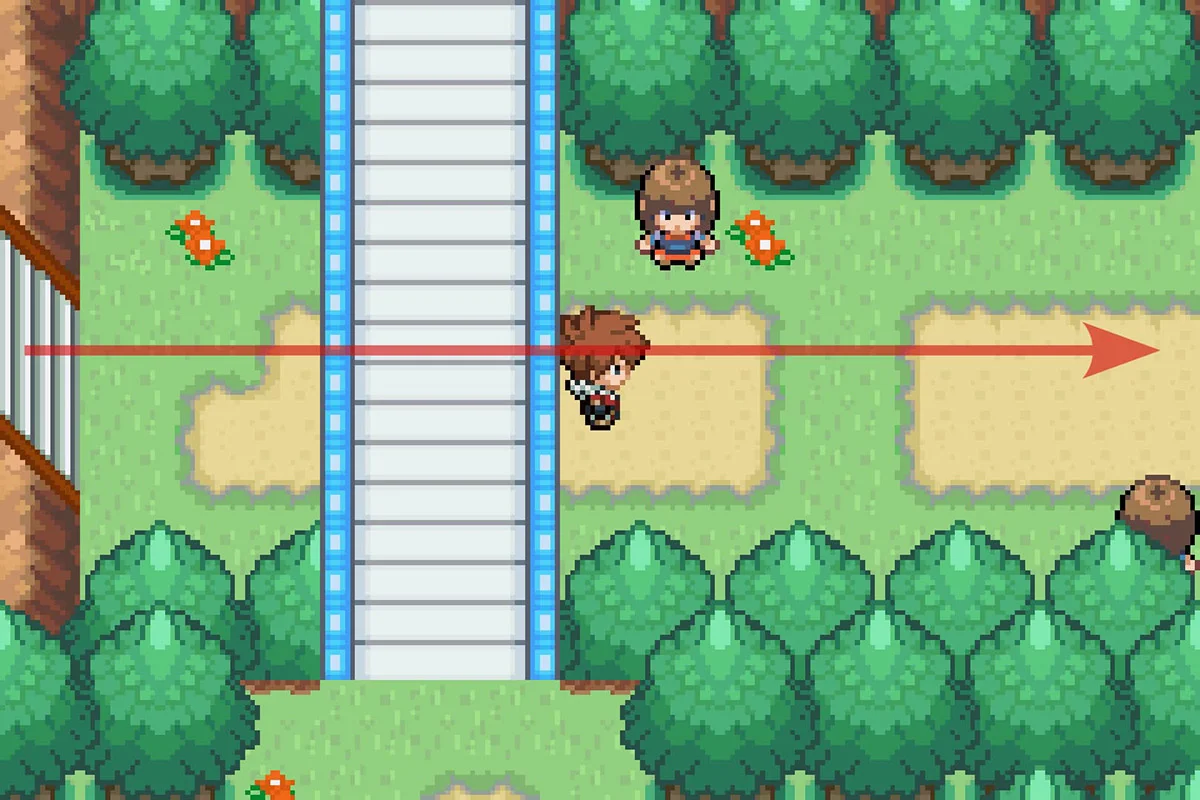 다리 아래를 지나 동쪽으로 가는 길을 택하는 모습. / Pokémon Unbound