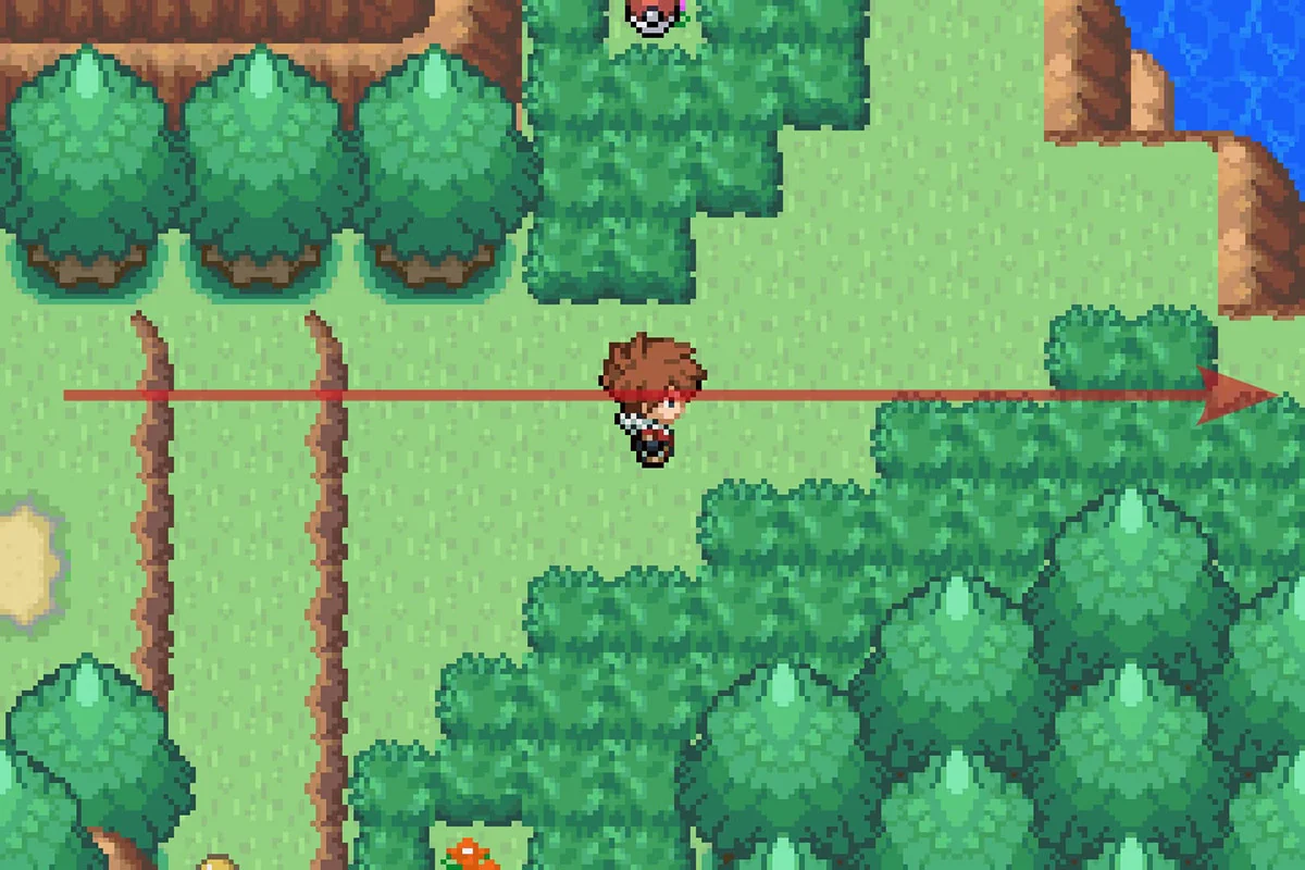 언덕을 뛰어내려 동쪽으로 계속 이동 / 포켓몬 언바운드