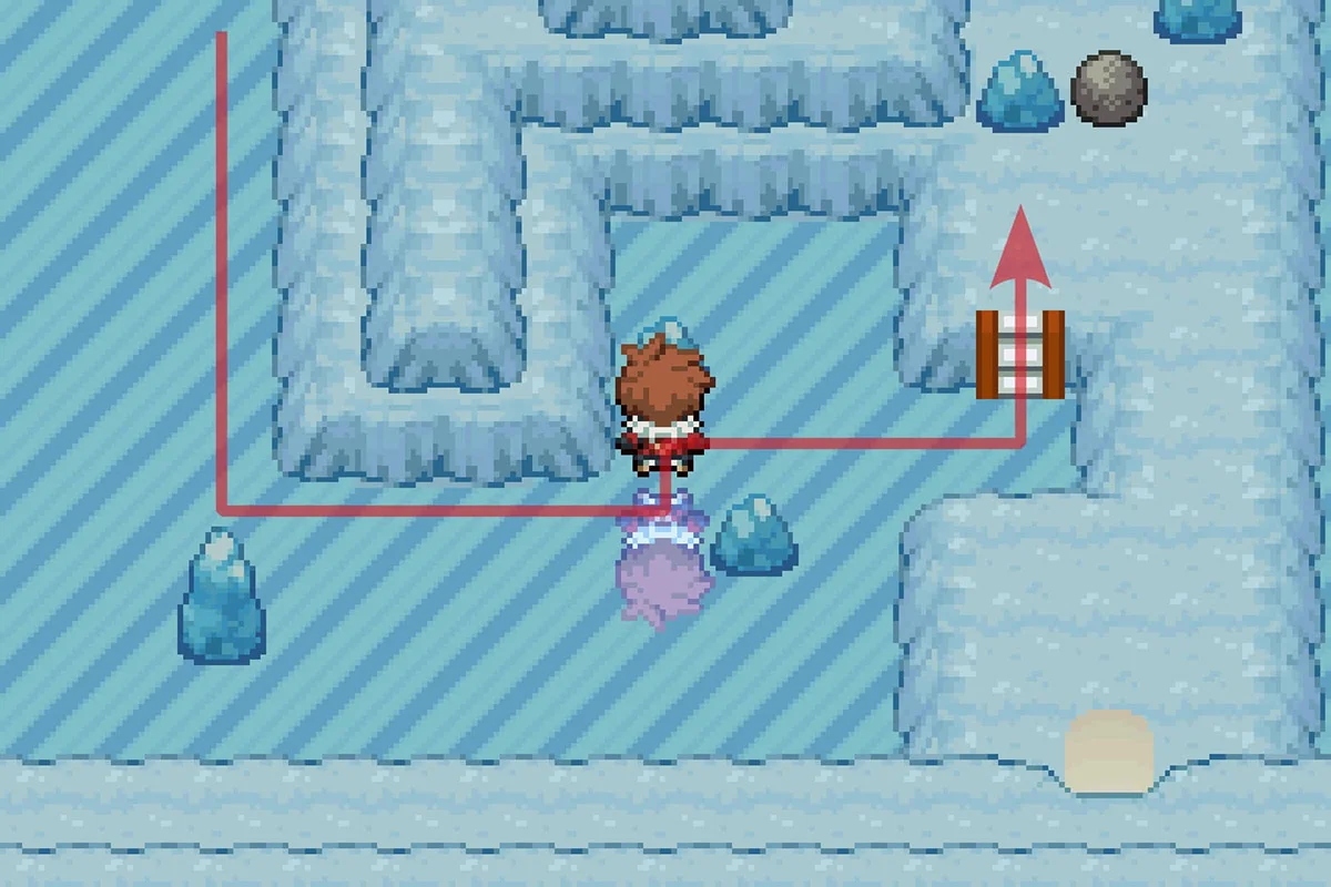 Landing on the platform at the end of the ice. / Pokémon Unbound