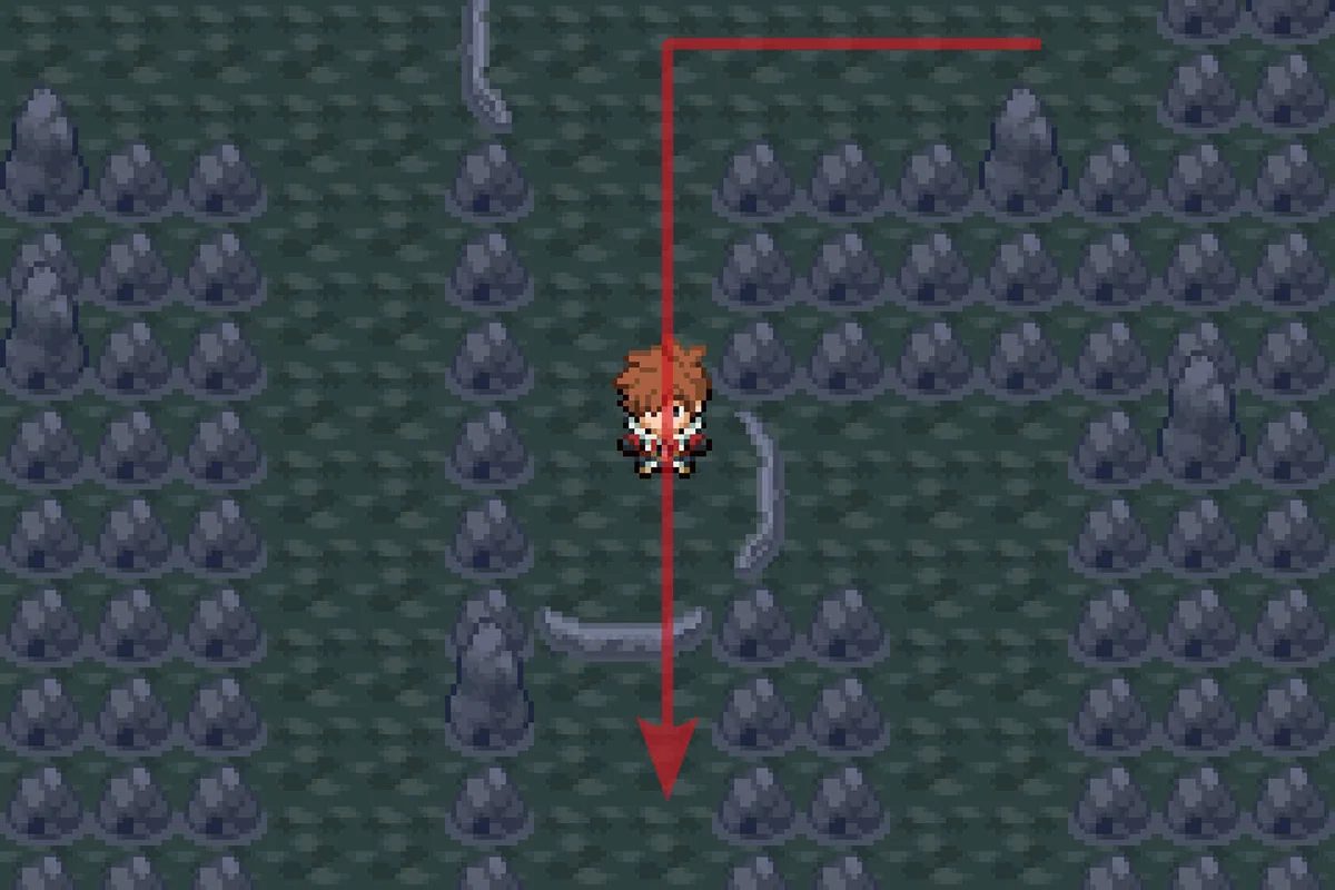 Jumping off the South ledge and continuing on the path. / Pokémon Unbound