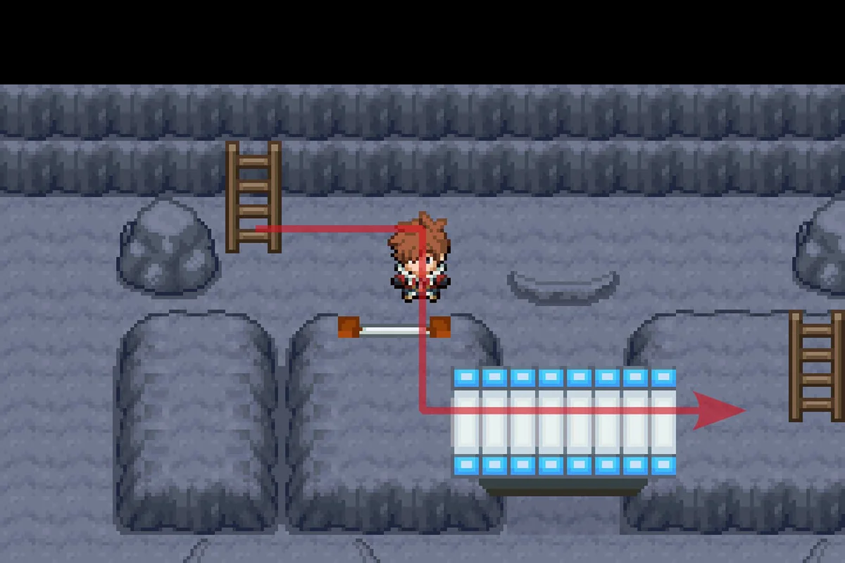 Using the ladder on the South-East platform to go back up. / Pokémon Unbound