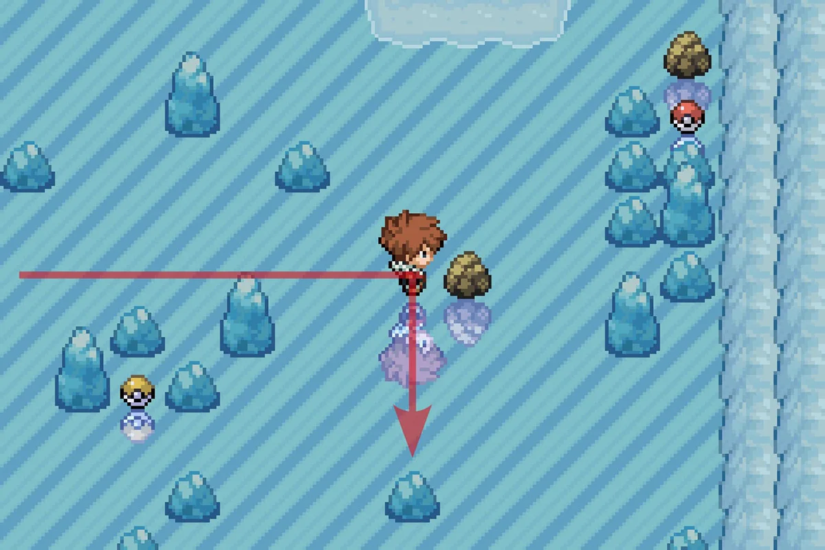 부술 수 있는 바위에서 멈춘 뒤 남쪽으로 이동 / 포켓몬 언바운드