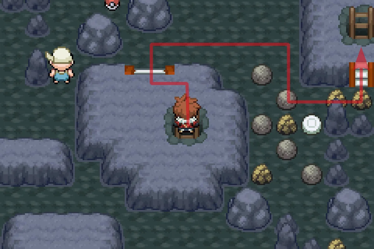 Using Rock Smash and Strength to reach the ladder. / Pokémon Unbound