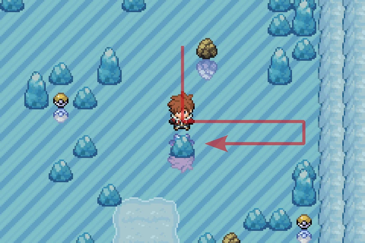 얼어붙은 바위를 돌아 동쪽으로 이동 / 포켓몬 언바운드