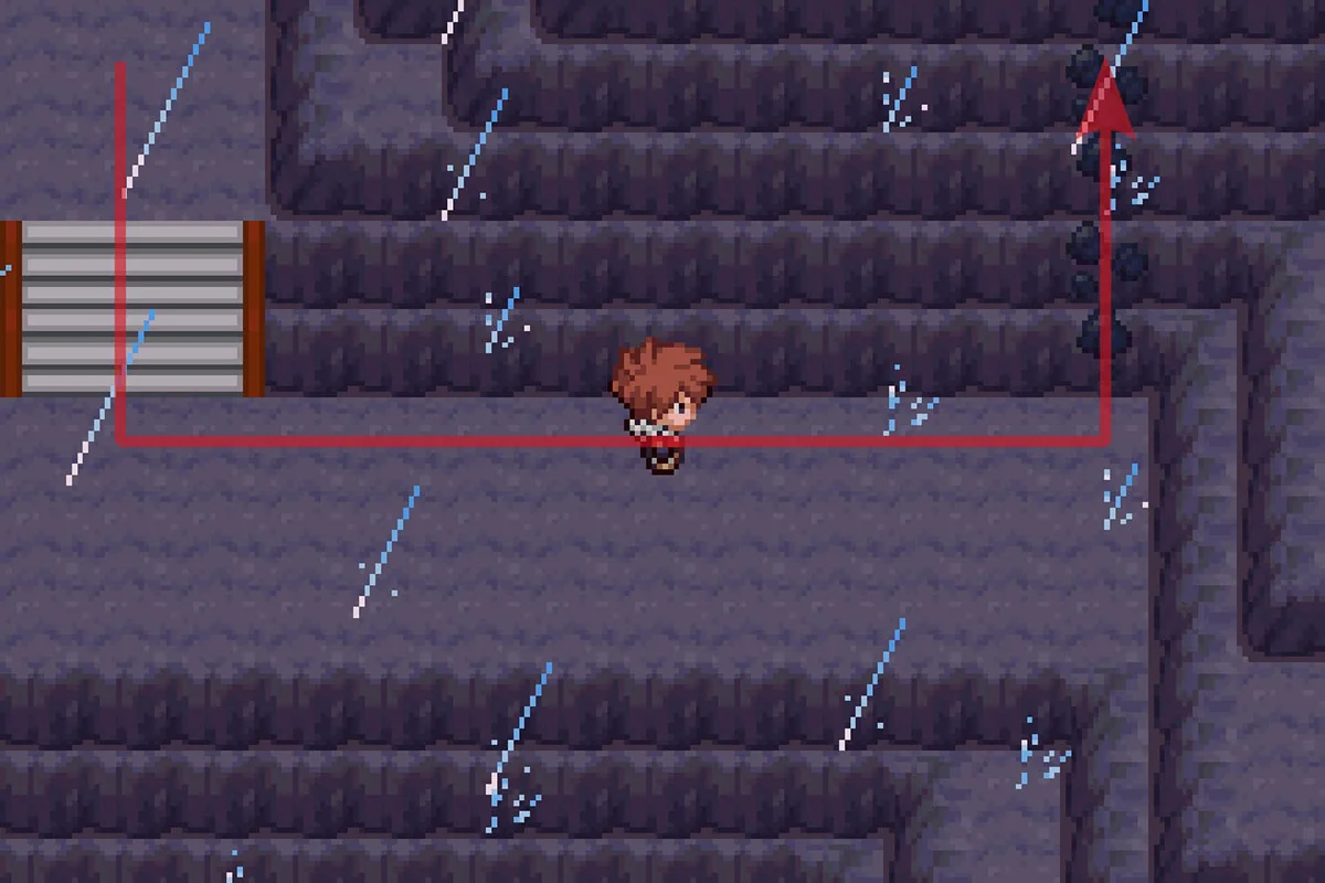 벽을 오르기 위해 락클라임(Rock Climb)을 사용하는 모습. / Pokémon Unbound