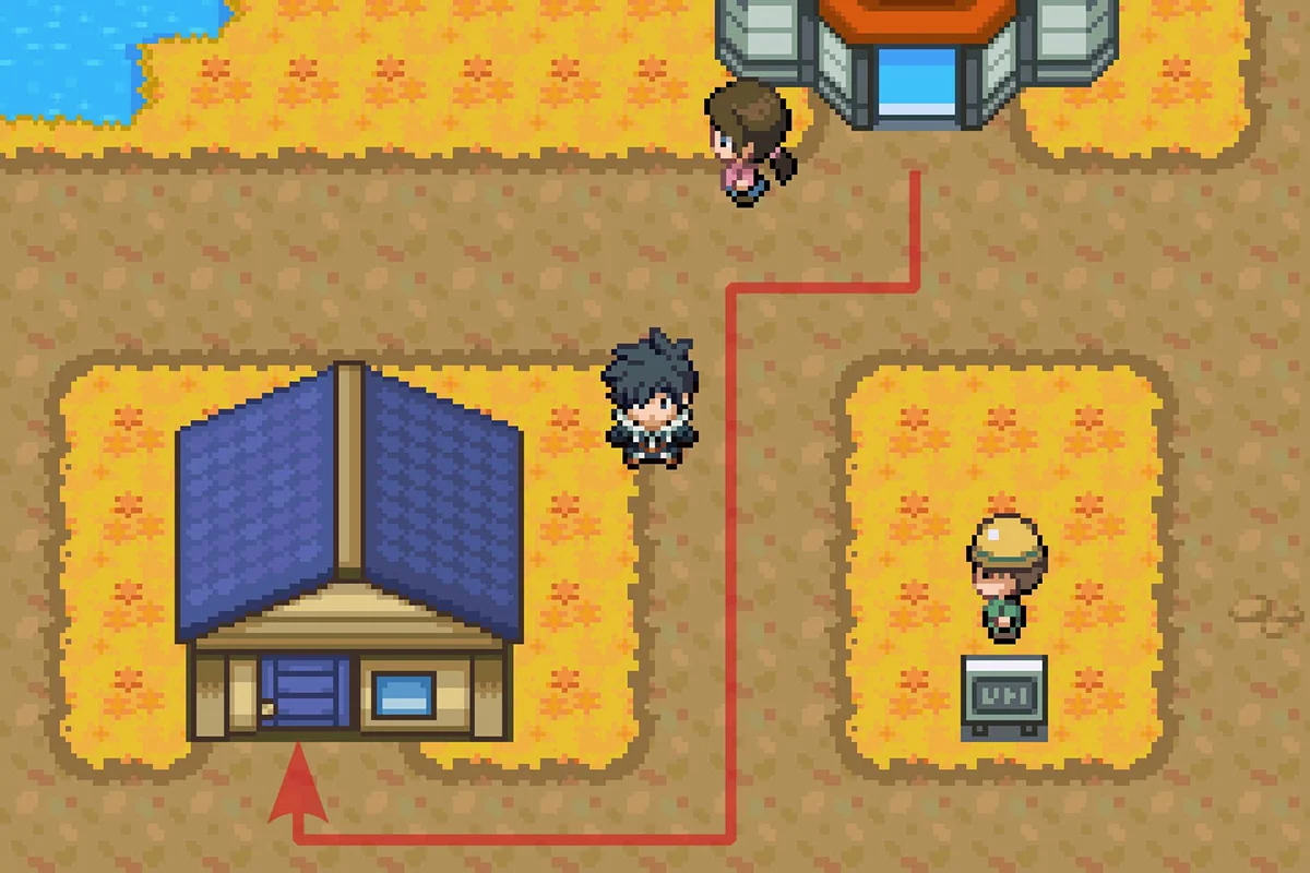 Entering the house southwest of the Tehl Town Pokemon Center. / Pokémon Unbound