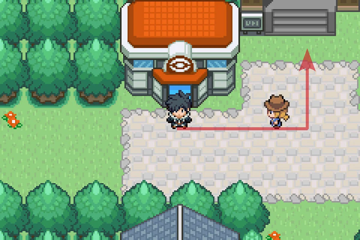 Standing outside of the Seaport City Pokemon Center. / Pokémon Unbound