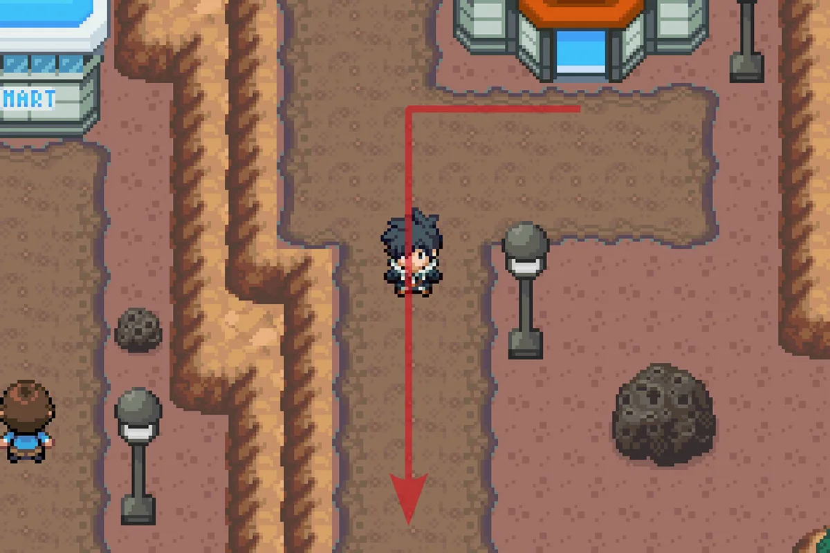Walking south from the Crater Town Pokemon Center. / Pokémon Unbound