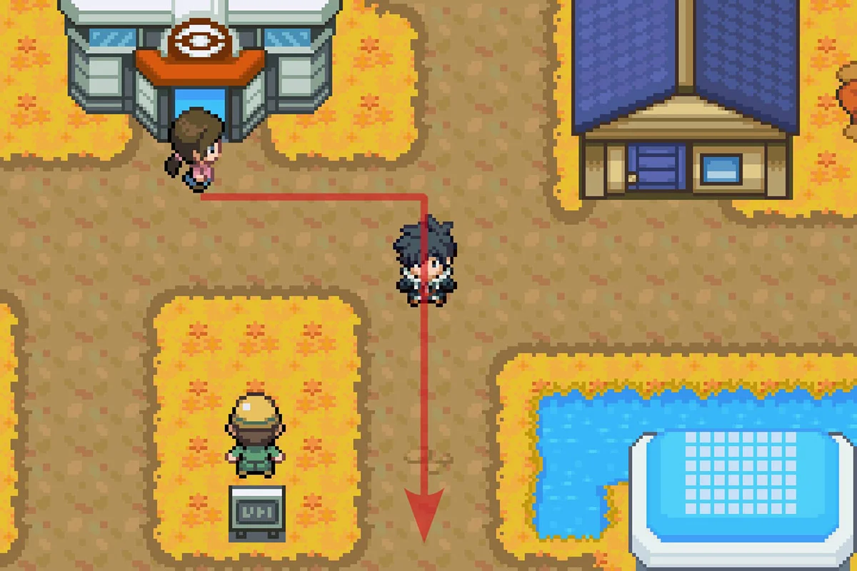 Walking south of the Tehl Town Pokemon Center. / Pokémon Unbound