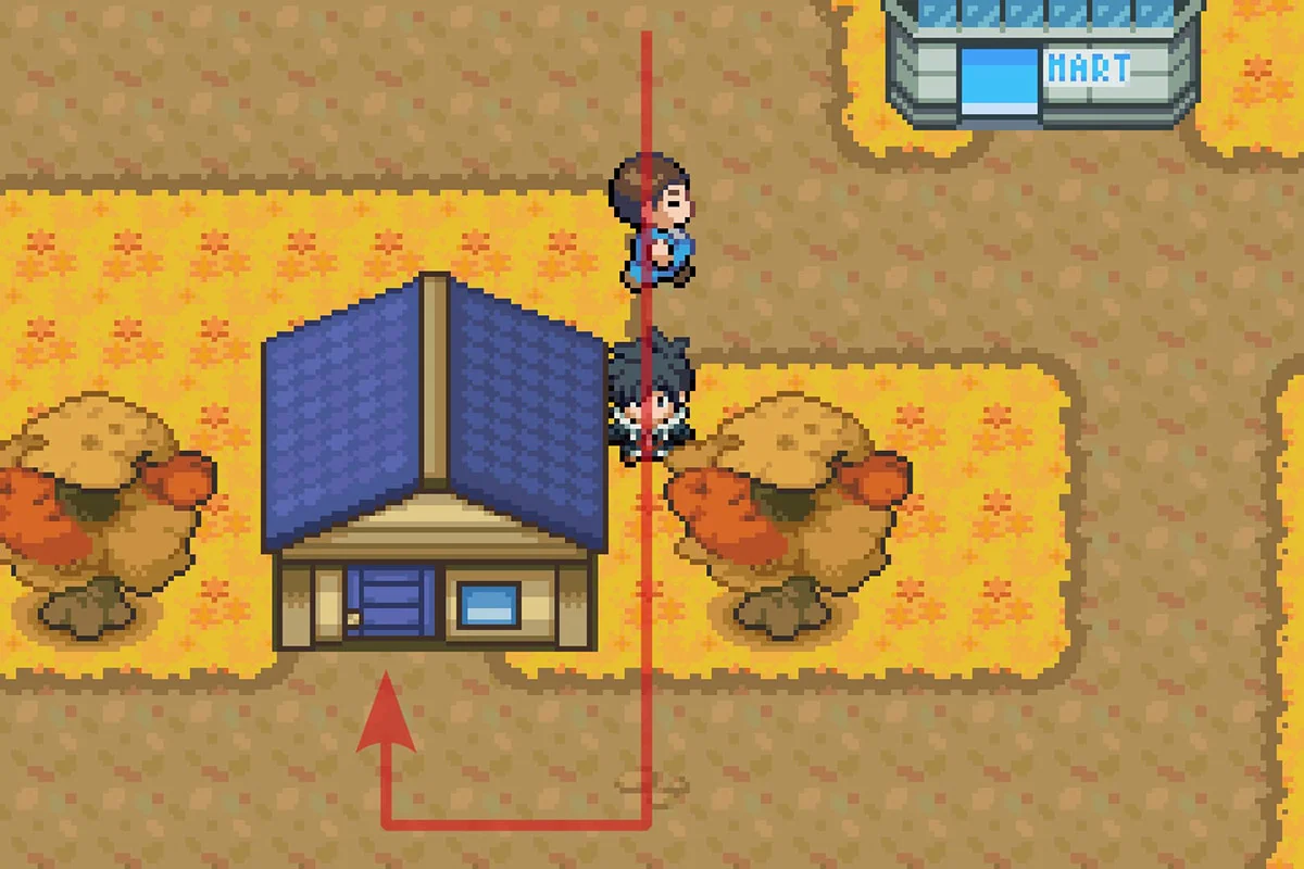 Entering the house southwest of the Pokemon Mart. / Pokémon Unbound