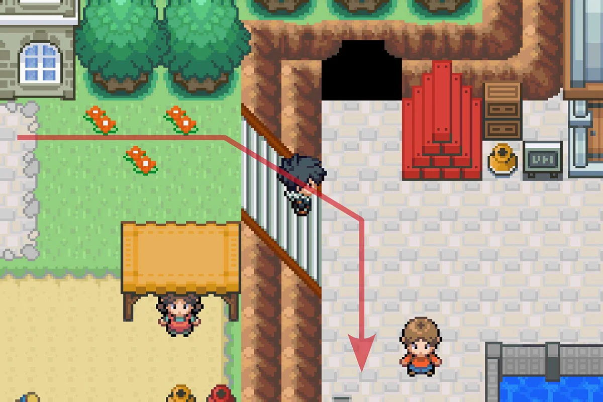 Walking south after going down the stairs. / Pokémon Unbound