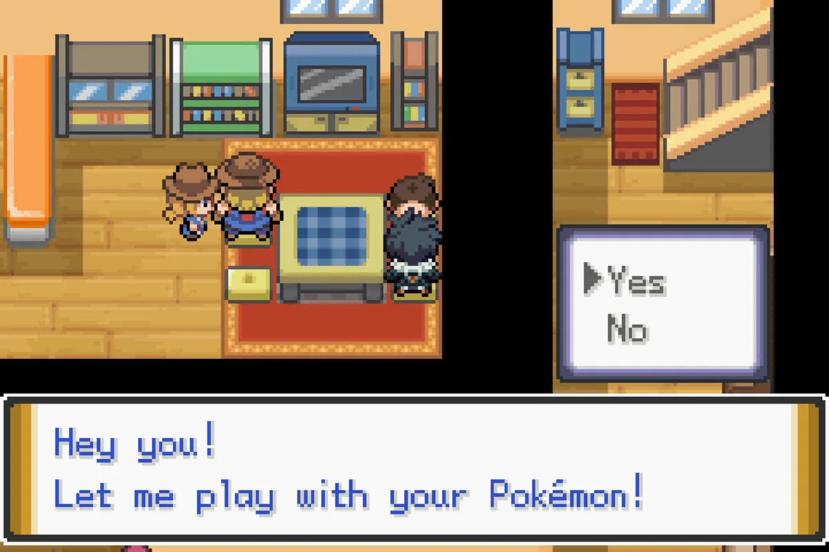 The Happiness Increaser asking to play with a Pokemon. / Pokémon Unbound