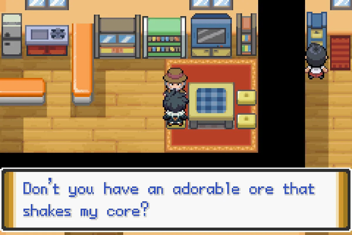 The Ore Maniac asking if the player has ores. / Pokémon Unbound