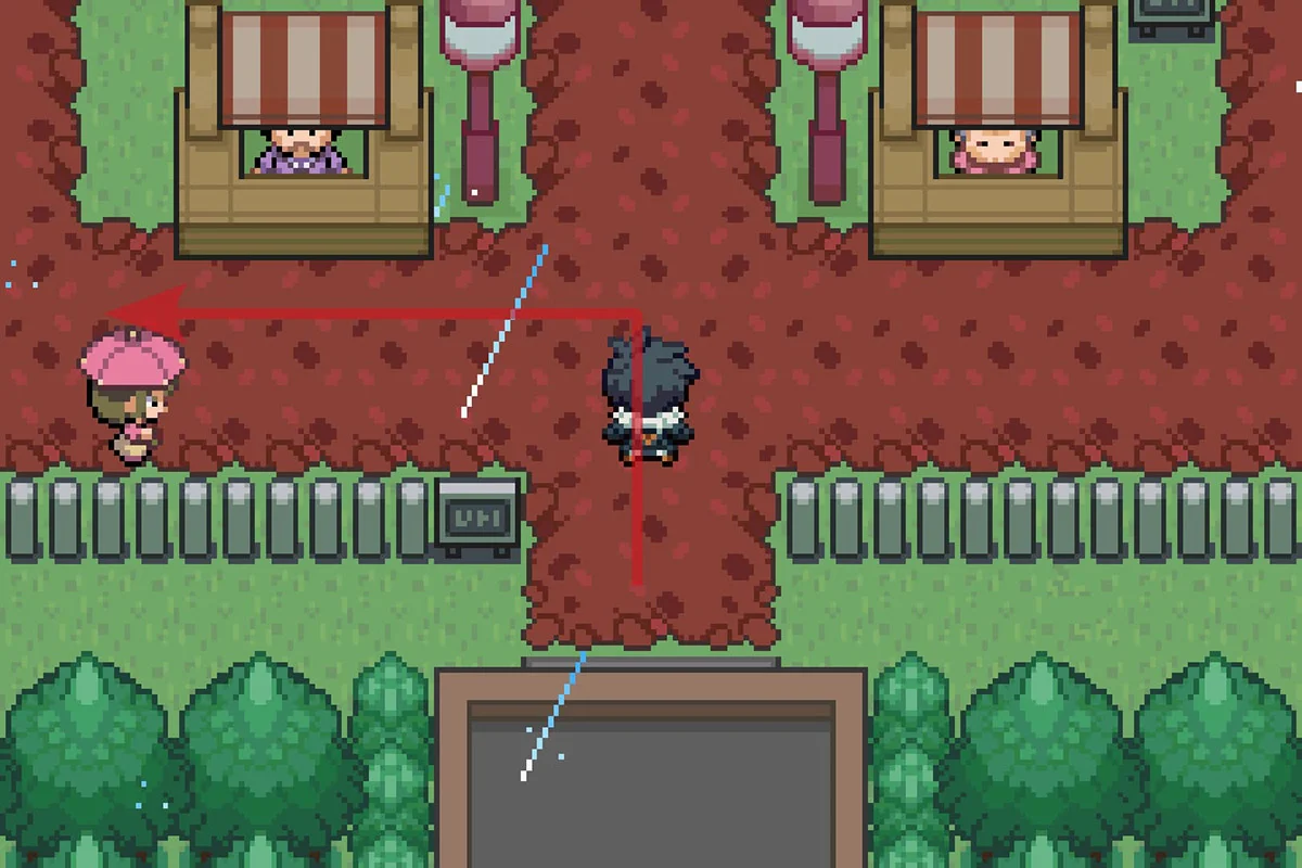 Walking west after exiting the connector. / Pokémon Unbound