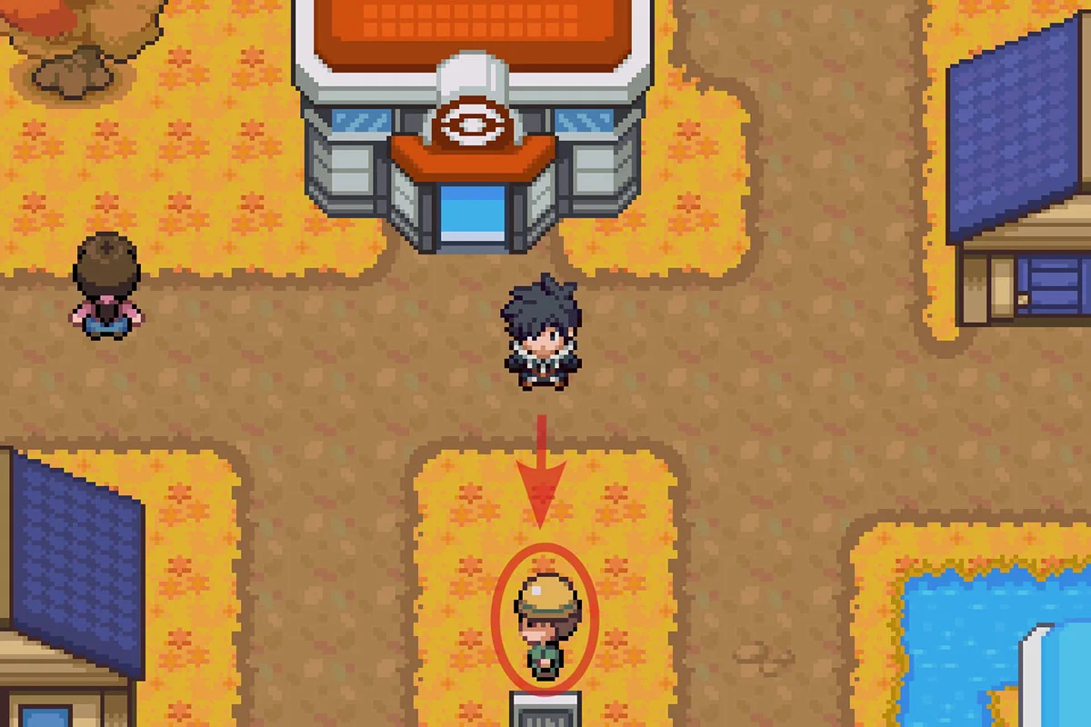 Approaching the Amulet Coin Upgrade NPC. / Pokémon Unbound