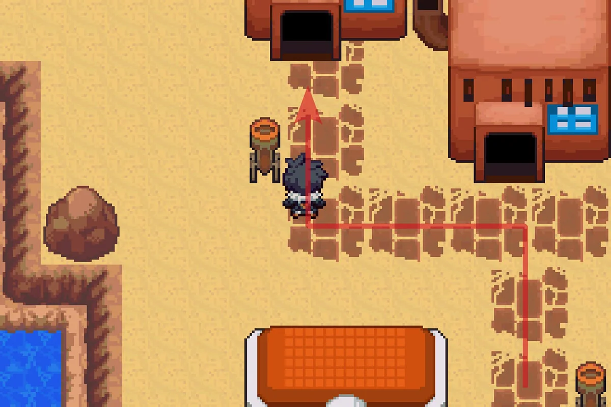 Entering the Fossil Reviver’s house. / Pokémon Unbound