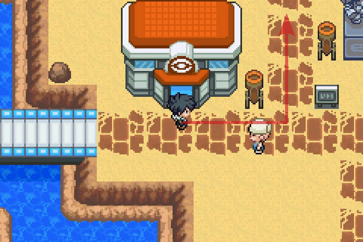 Standing outside of the Gurun Town Pokemon Center. / Pokémon Unbound