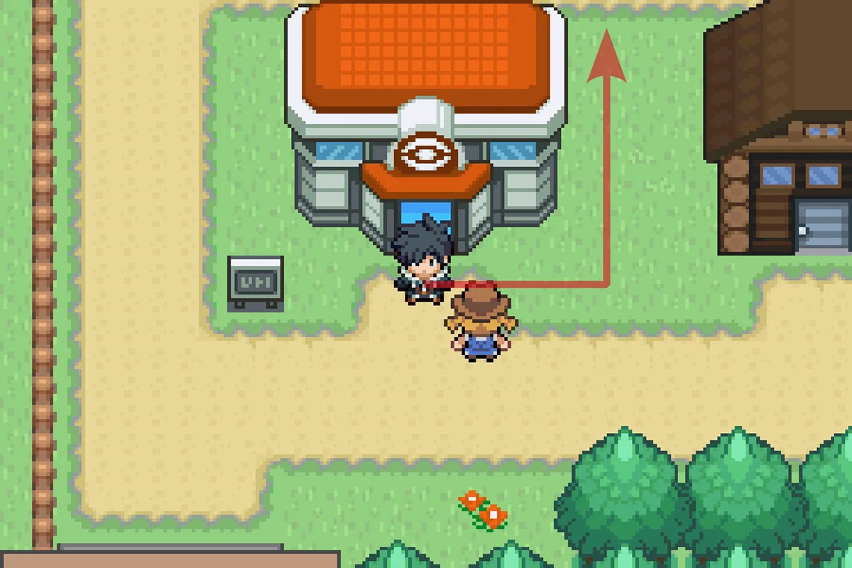 Standing outside of the Magnolia Town Pokemon Center. / Pokémon Unbound