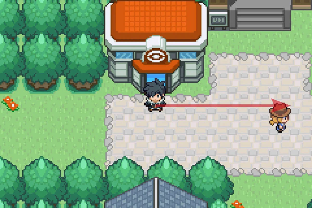 Standing outside of the Seaport City Pokemon Center. / Pokémon Unbound