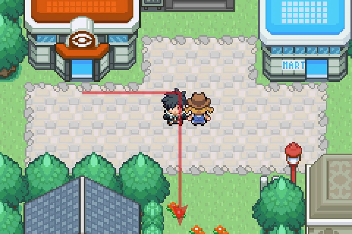 시포트 시티 포켓몬센터에서 남쪽으로 걷는 모습. / Pokémon Unbound