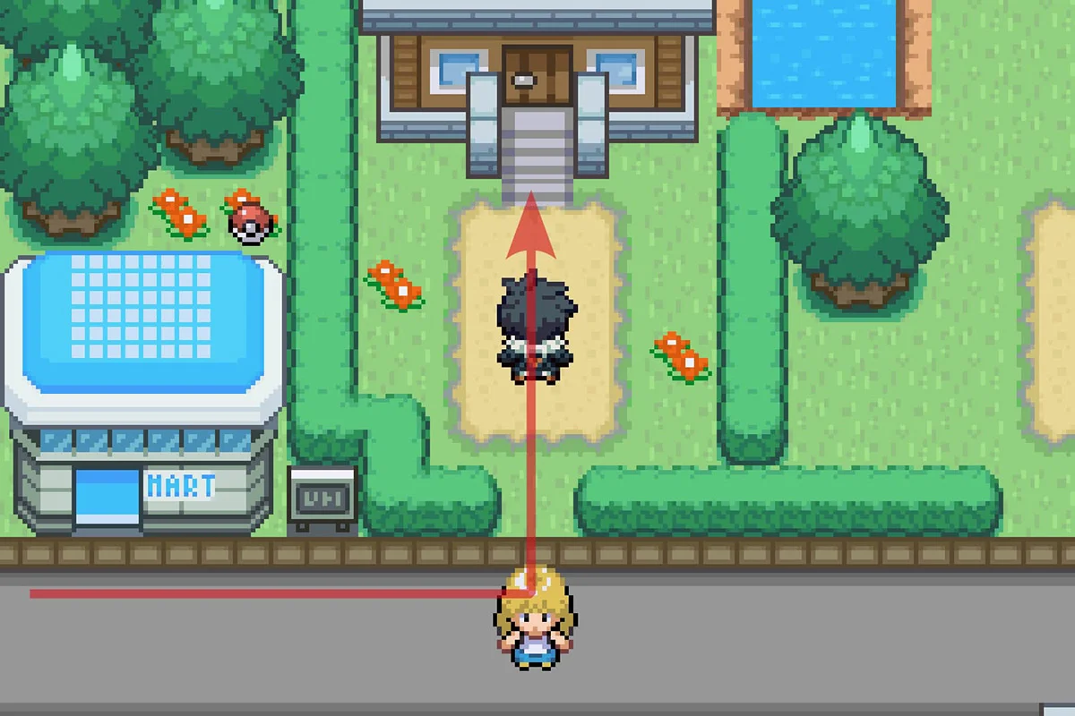 Entering the house east of the Poke Mart. / Pokémon Unbound