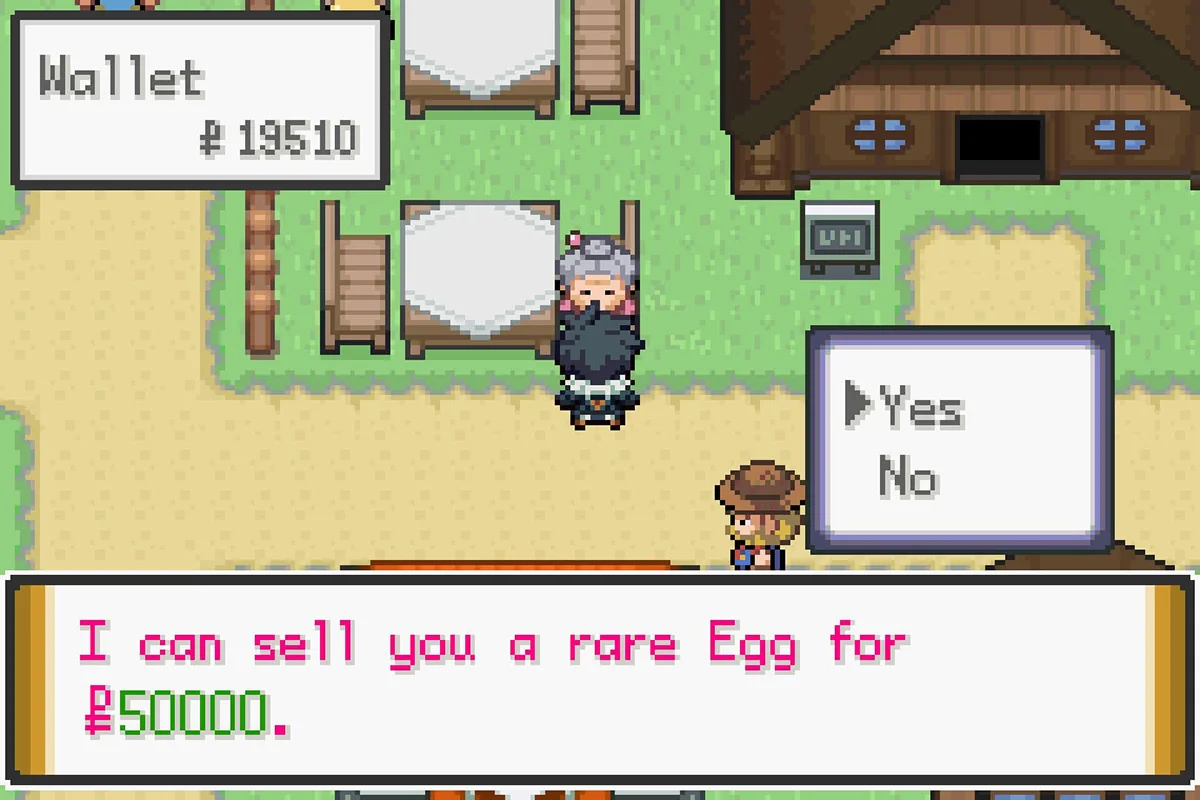 Purchasing an egg for 50,000 Poke Dollars. / Pokémon Unbound