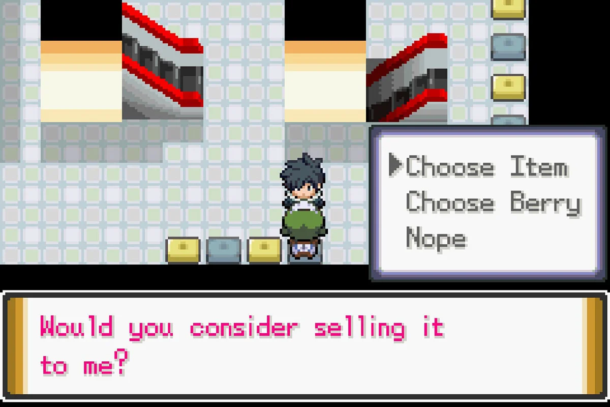 The Food Maniac asking to buy items and berries. / Pokémon Unbound