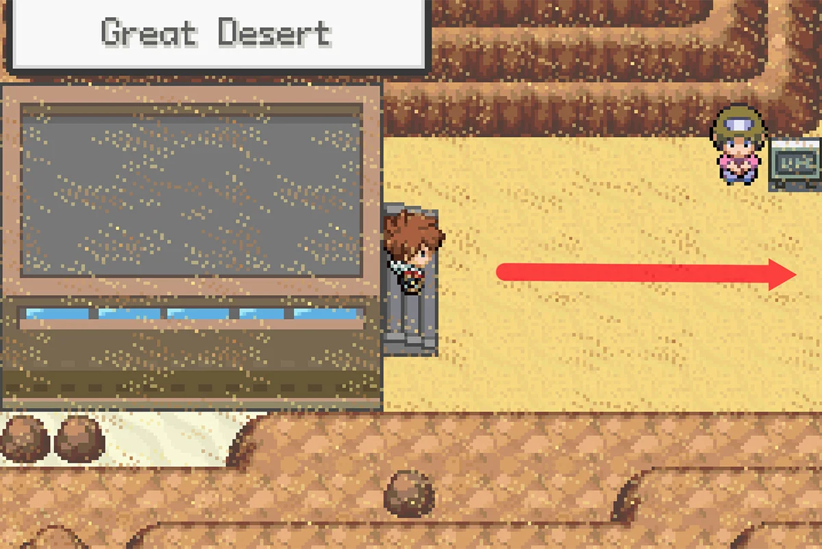거대한 사막에 도착하는 모습. / Pokémon Unbound