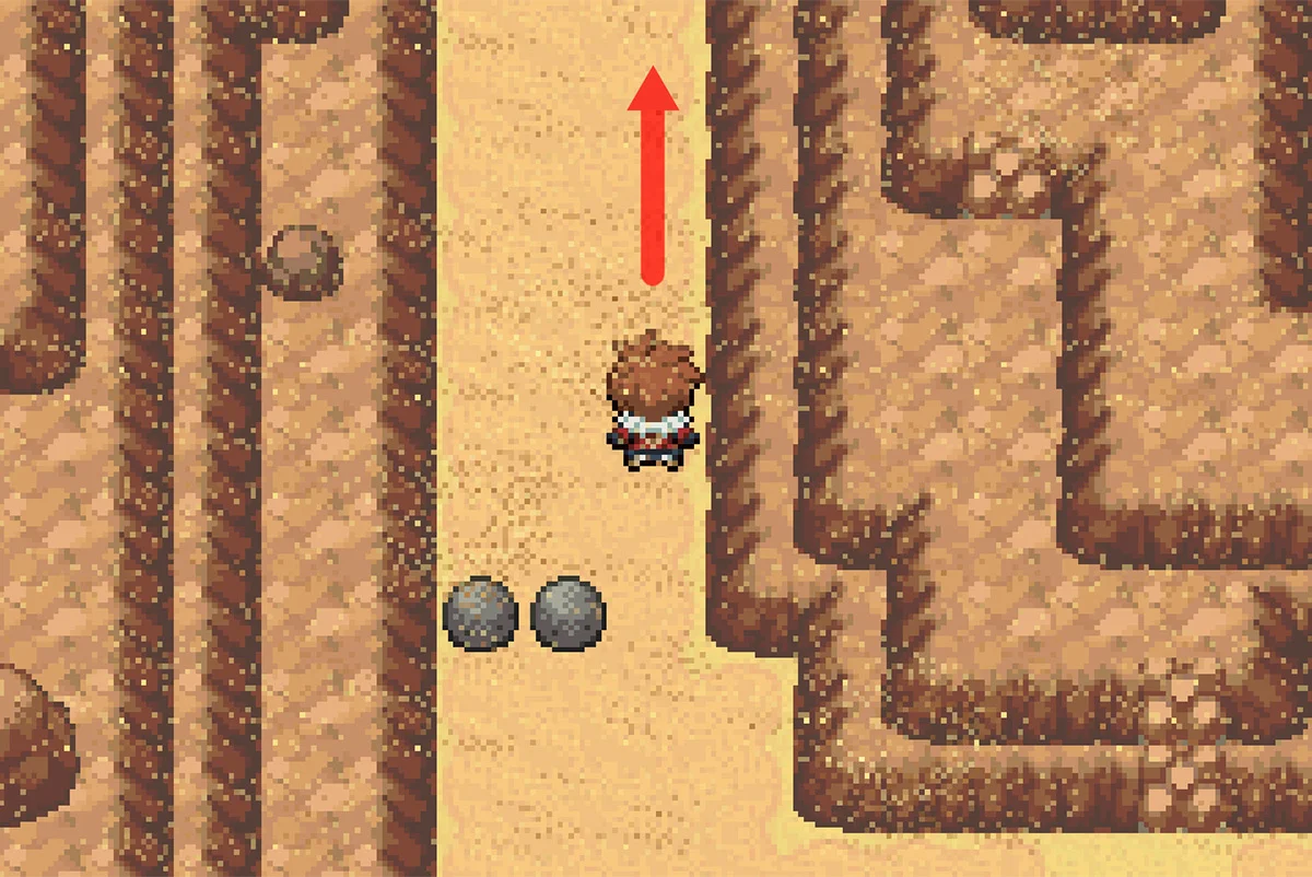 밀어 올린 바위 쪽으로 다시 걸어가는 모습. / Pokémon Unbound