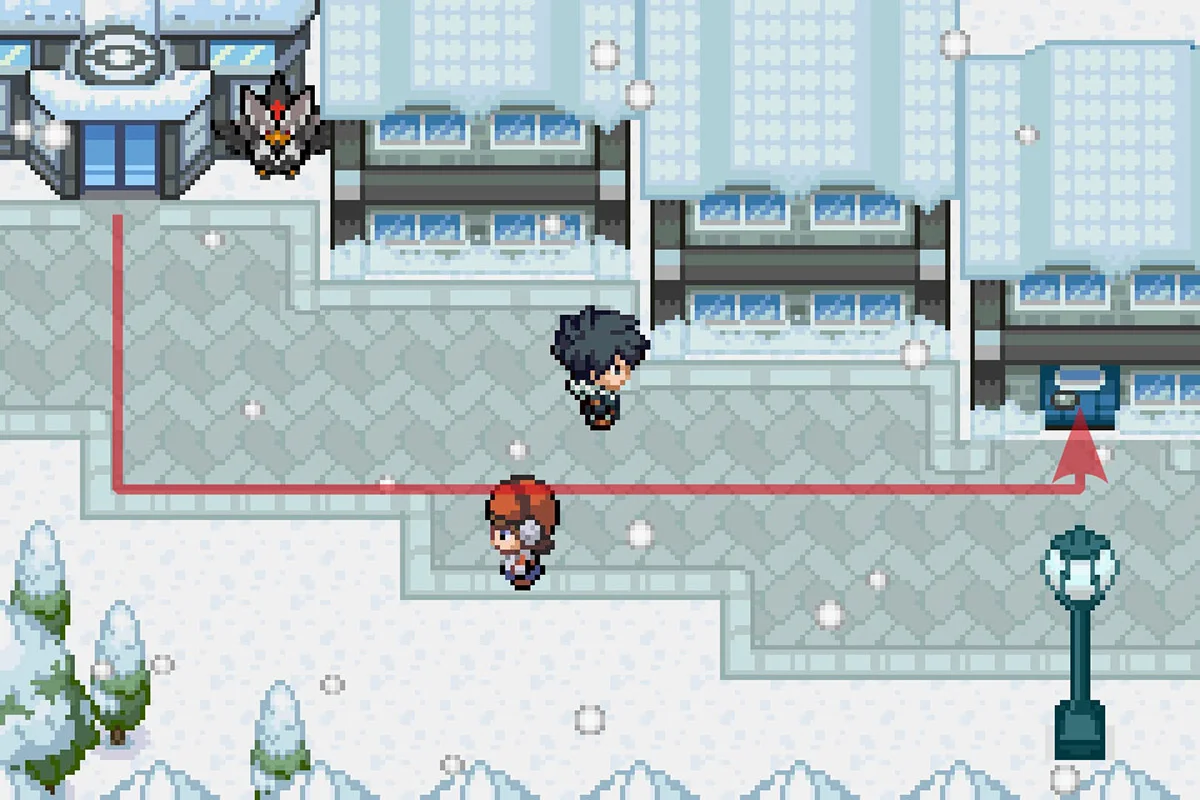 블리자드 시티 포켓몬 센터 동쪽 집으로 입장.