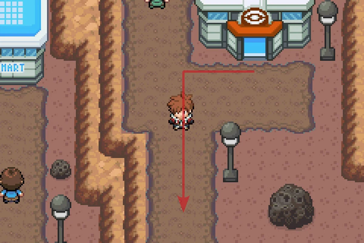 크레이터 타운 포켓몬 센터에서 남쪽으로 이동.