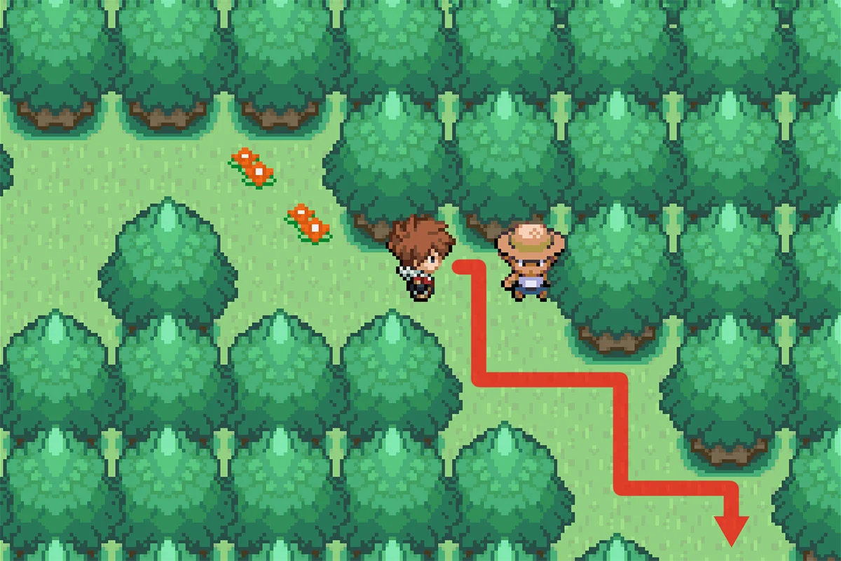 나무 사이 통로를 지나가기