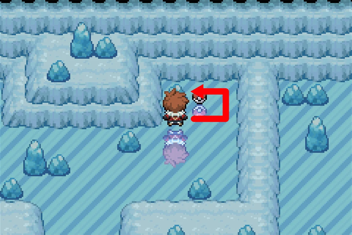 몬스터볼 앞 바위 옆에 위치 잡기