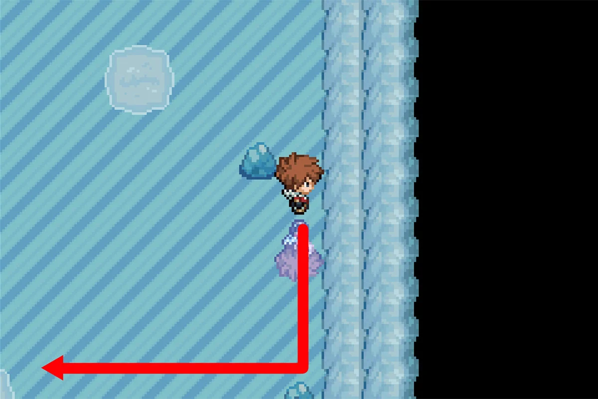 아래로 미끄러진 후 왼쪽으로