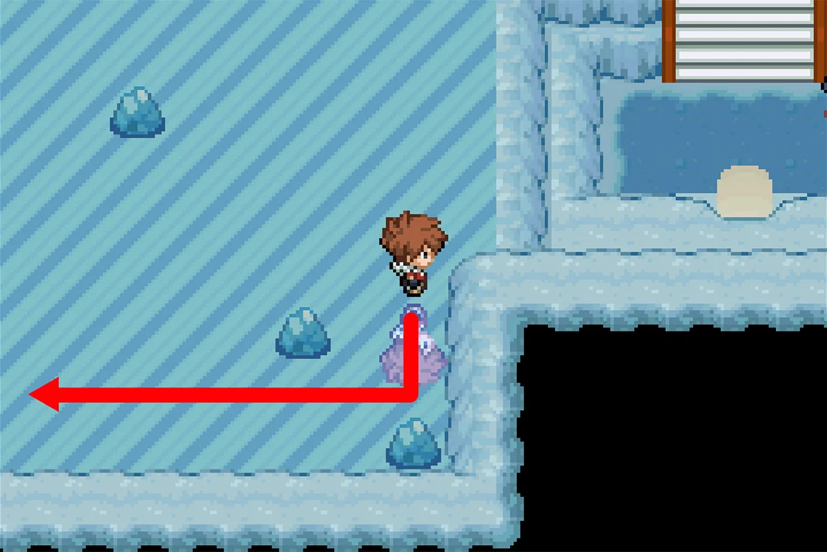 아래로 미끄러진 후 왼쪽으로