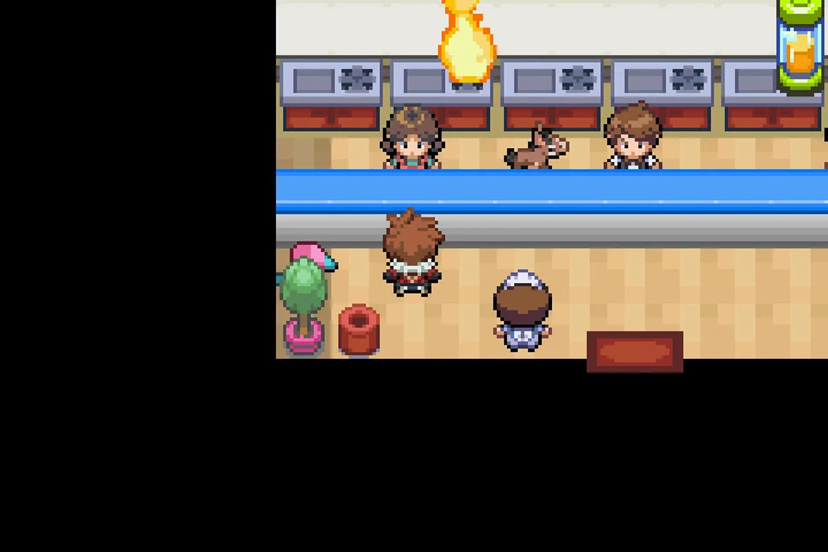 Standing across the Magnolia Cafe Mart NPC. / Pokémon Unbound