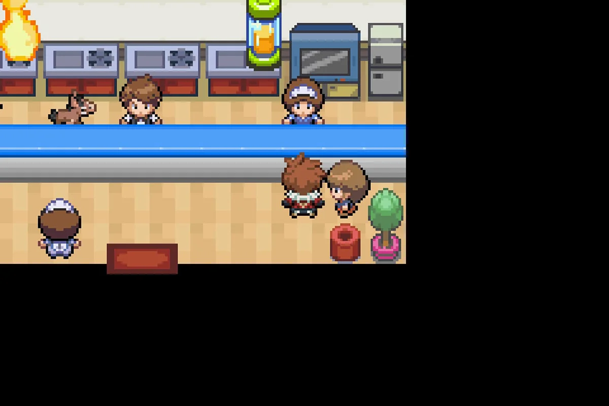 Standing across the Magnolia Cafe Berry Blender NPC. / Pokémon Unbound