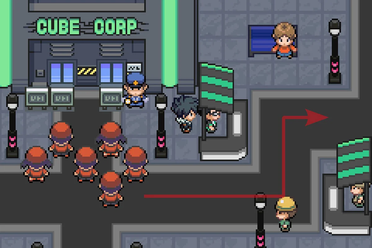 Going east from the Cube Corp building. / Pokémon Unbound