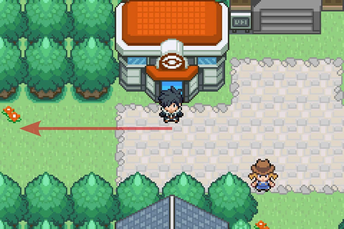 Standing outside of the Seaport City Pokemon Center. / Pokémon Unbound