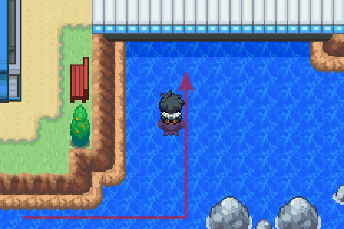 Surfing under the blue bridge. / Pokémon Unbound