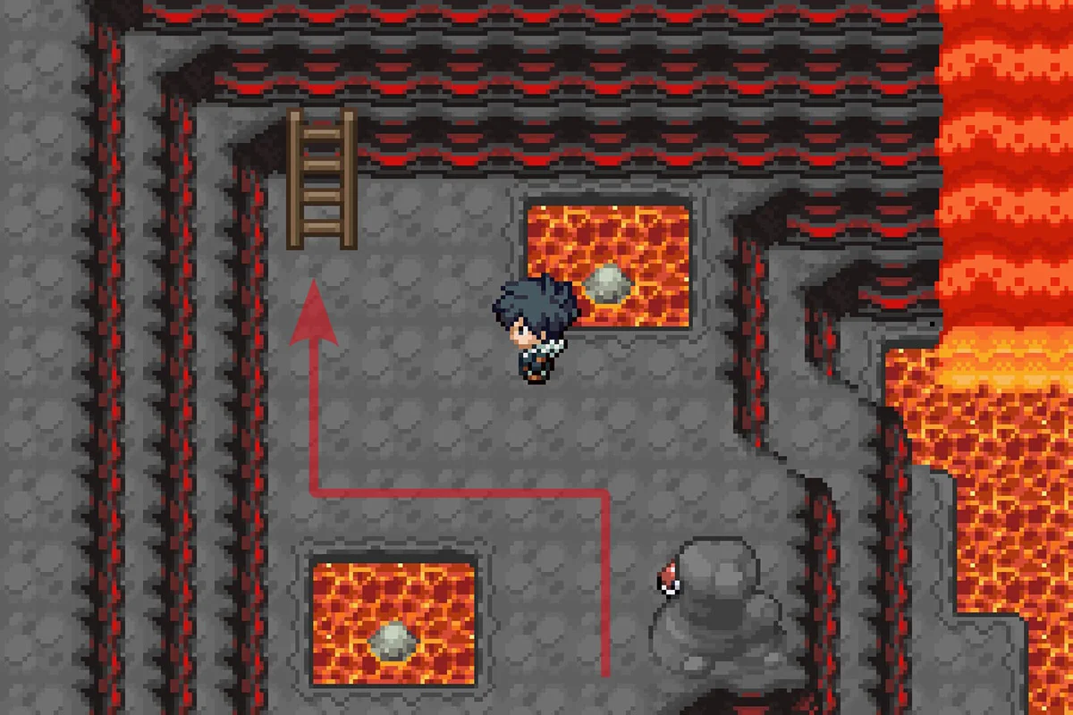 Climbing the ladder in the northwest corner. / Pokémon Unbound