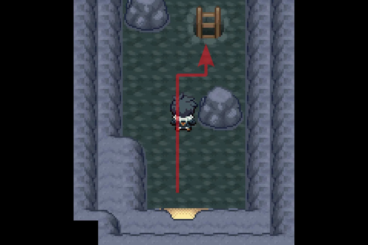 Approaching the only ladder in the room. / Pokémon Unbound