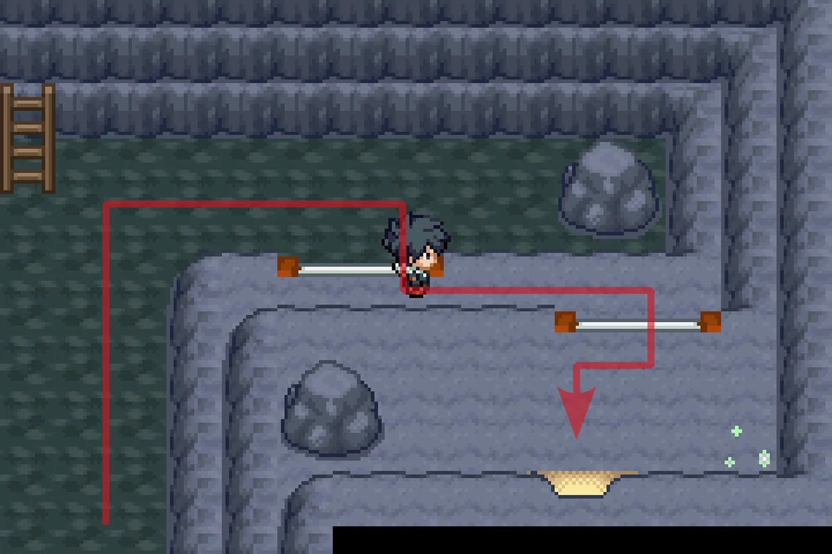 Climbing the east stairs and exiting the cave. / Pokémon Unbound