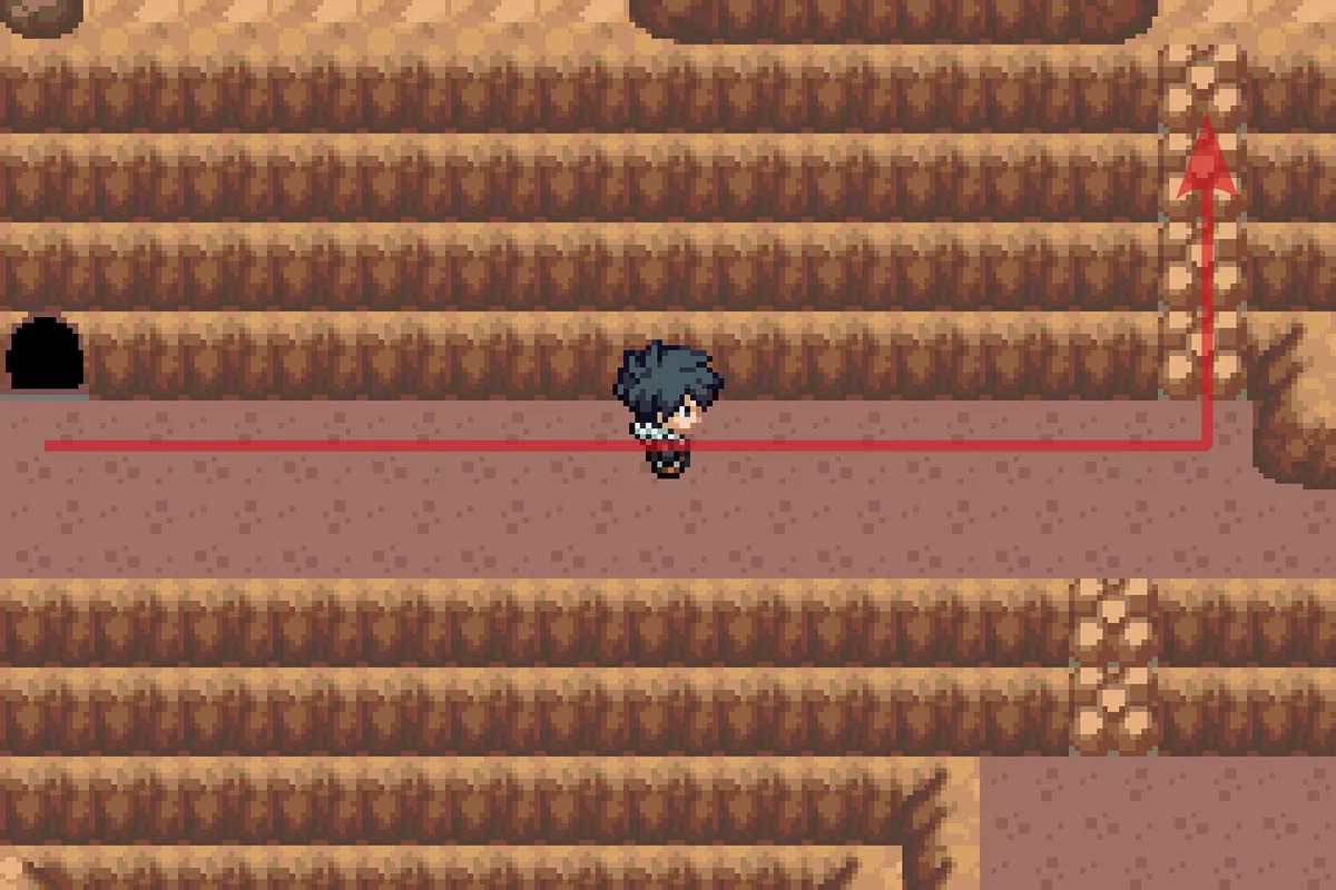 Using Rock Climb on the east mark to scale the wall up. / Pokémon Unbound