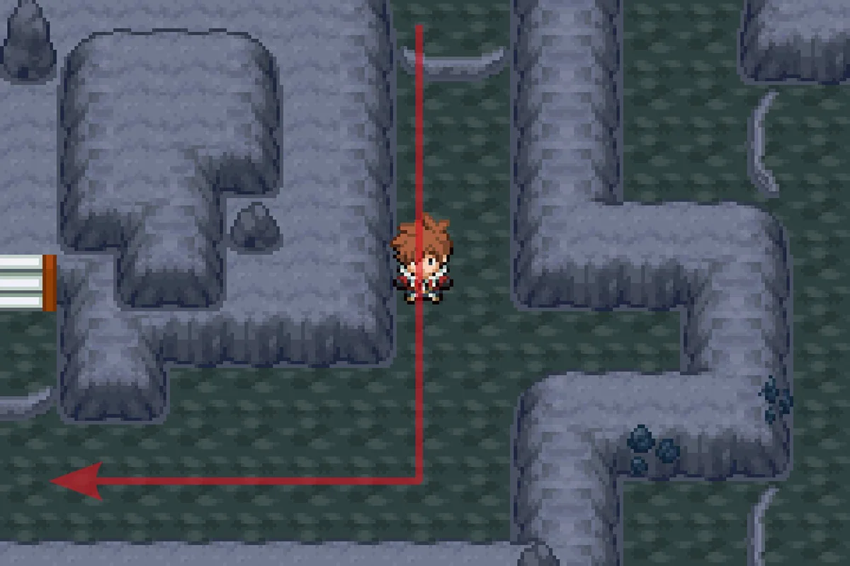 Jumping down the south ledge and following the path. / Pokémon Unbound