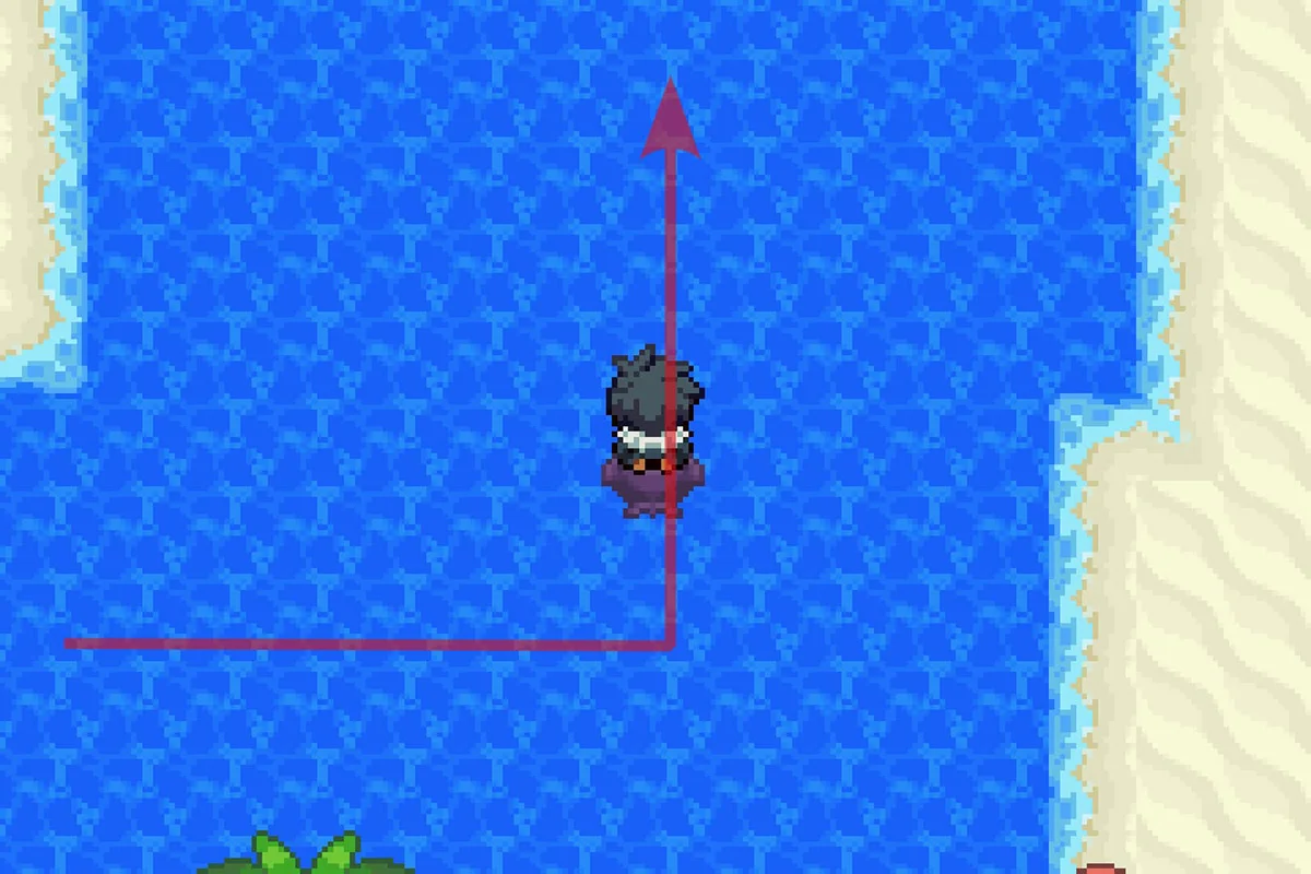 Swimming north before landing on the beach. / Pokémon Unbound