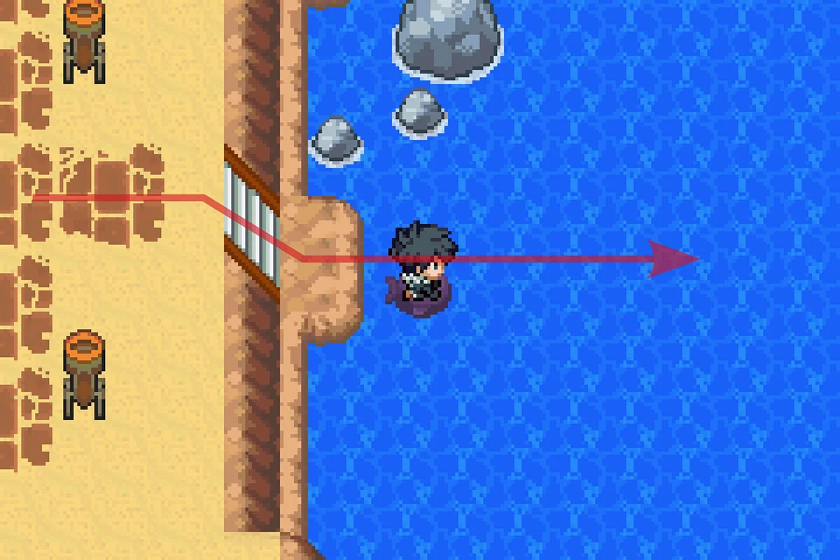 Using Surf to continue east. / Pokémon Unbound