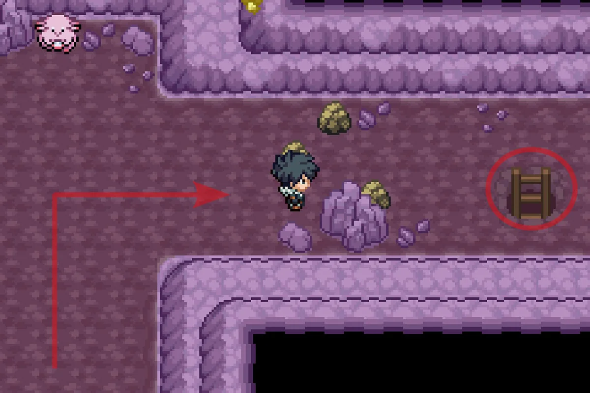 Using the ladder in front of the Crystal Peak entrance to go down. / Pokémon Unbound